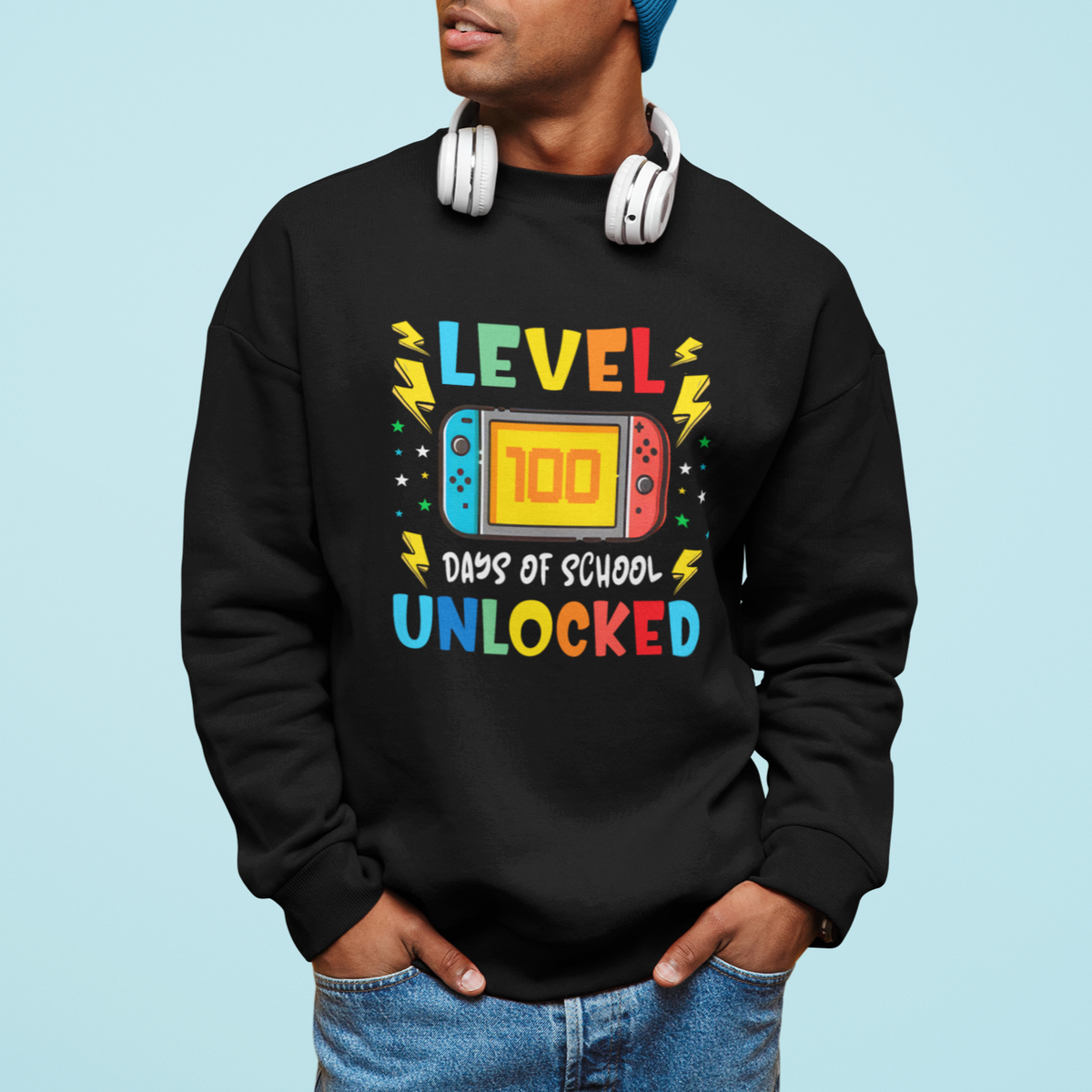 100th Day Of School Sweatshirt Level 100 Days Unlocked Video Game Funny Gamer - Wonder Print Shop