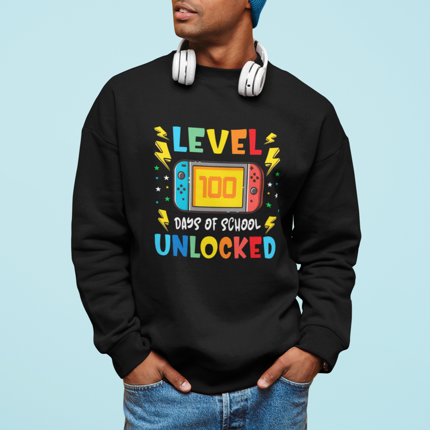 100th Day Of School Sweatshirt Level 100 Days Unlocked Video Game Funny Gamer - Wonder Print Shop