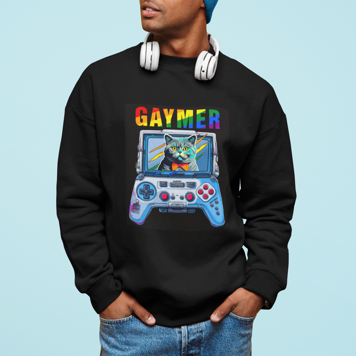 Gaymer Cat LGBT Gay Pride Rainbow Video Game Sweatshirt - Wonder Print Shop