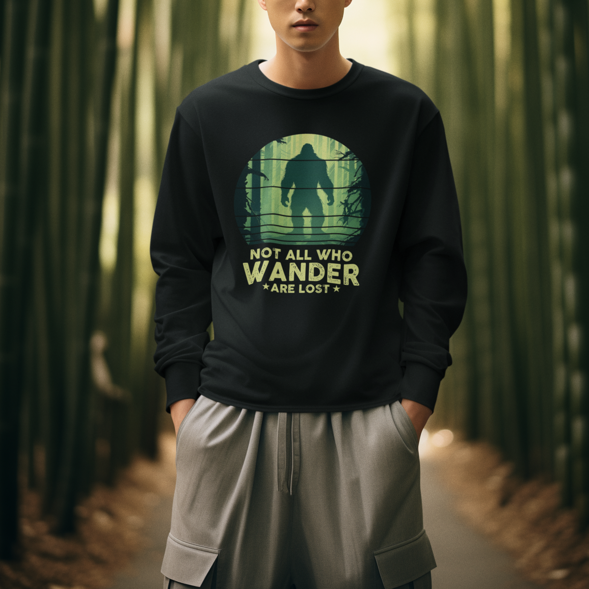 Bigfoot Sweatshirt Not All Who Wander Are Lost Sasquatch - Wonder Print Shop