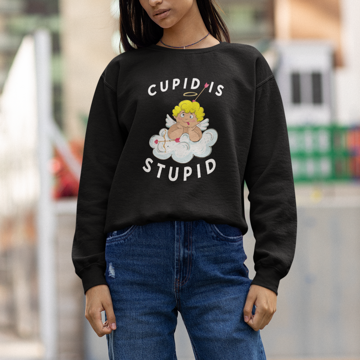 Cupid Is Stupid Funny Anti Valentine's Day Sweatshirt - Wonder Print Shop