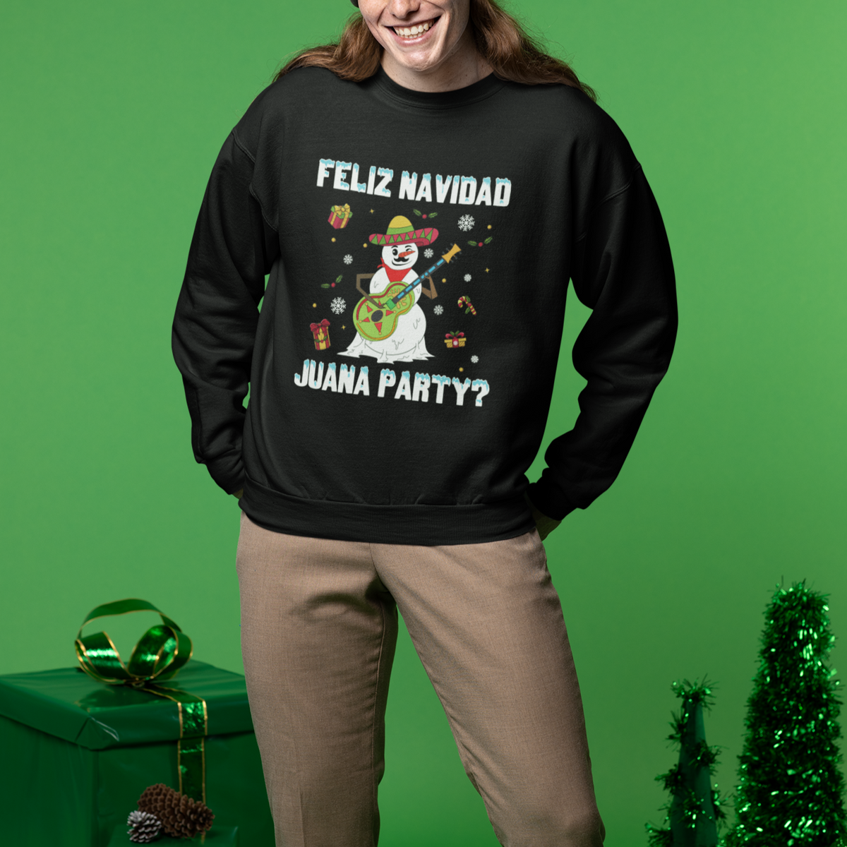 Christmas in Mexico Sweatshirt Feliz Navidad Juana Party Snowman Dancing - Wonder Print Shop