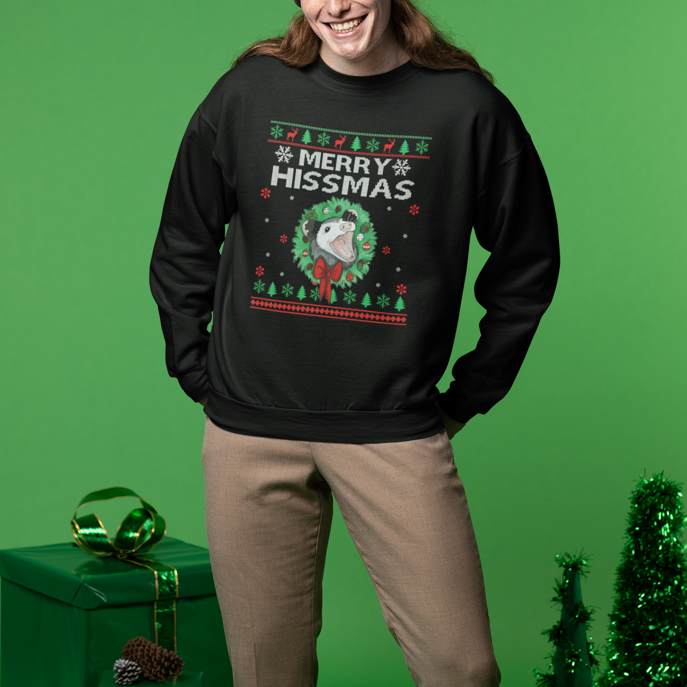 Merry Hissmas Possum Lovers Opossum Christmas Sweatshirt - Wonder Print Shop