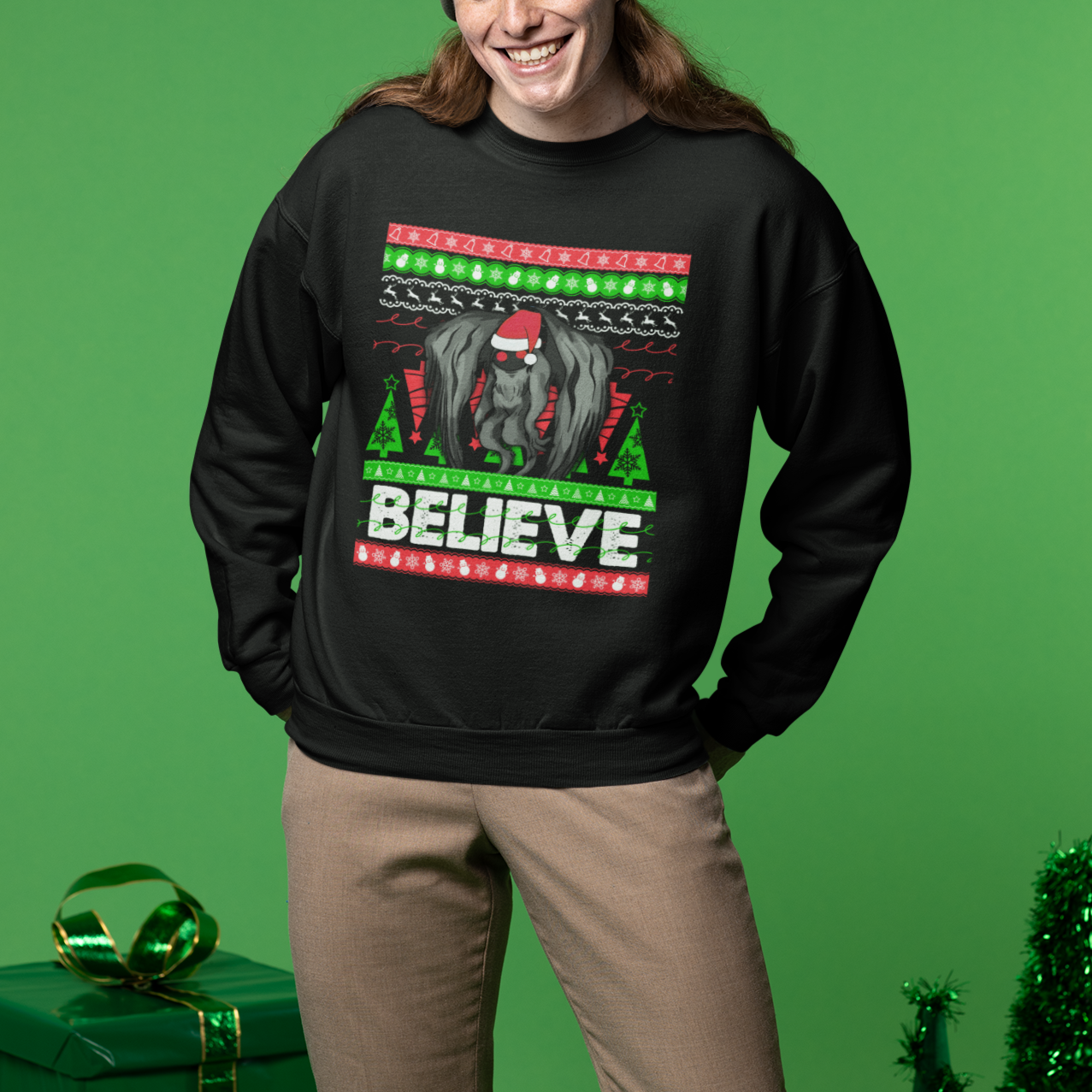 Mothman Christmas Sweatshirt Believe Cryptmas Cryptid Monster Point Pleasant - Wonder Print Shop