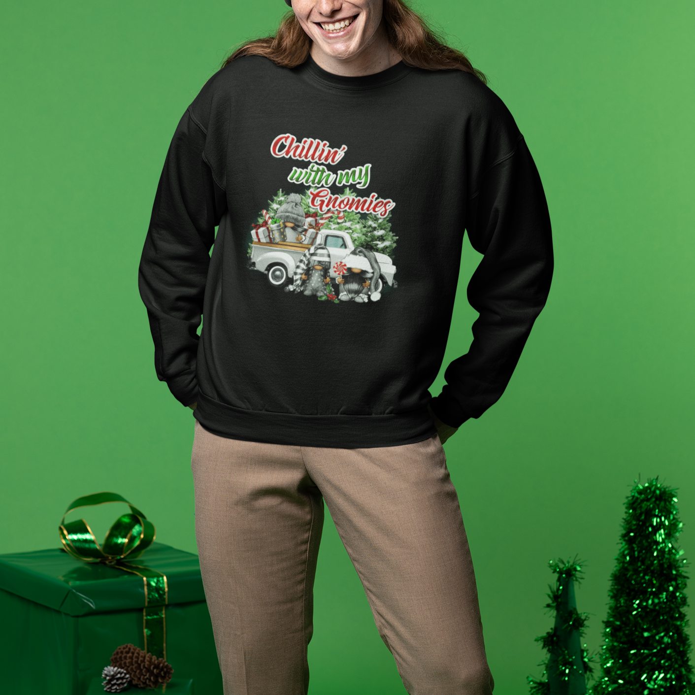Gnome Christmas Sweatshirt Chillin With My Gnomies Xmas Truck - Wonder Print Shop