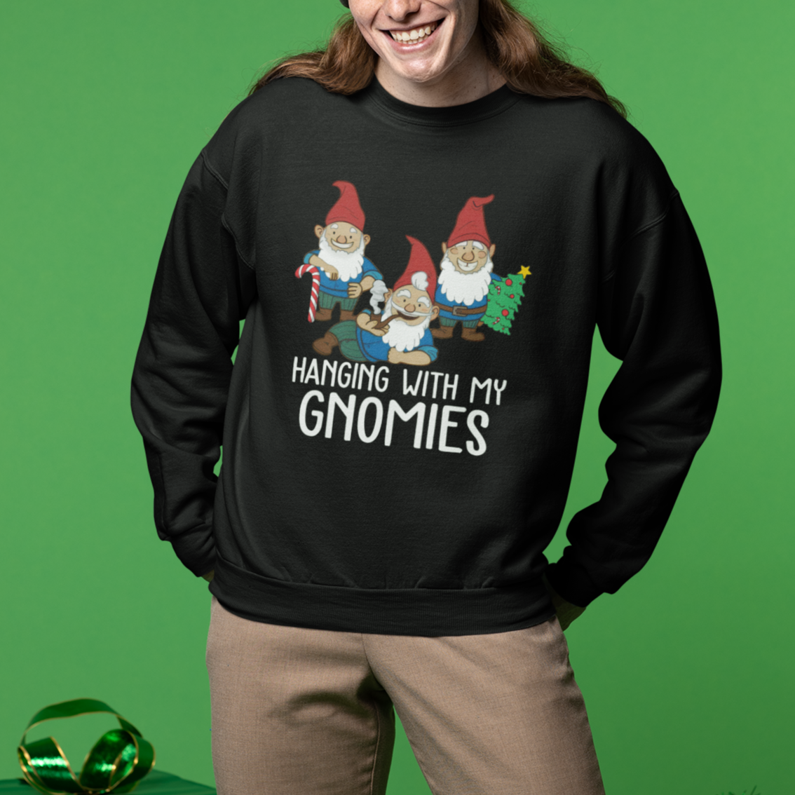 Hanging With My Gnomies Funny Christmas Garden Gnome Sweatshirt - Wonder Print Shop