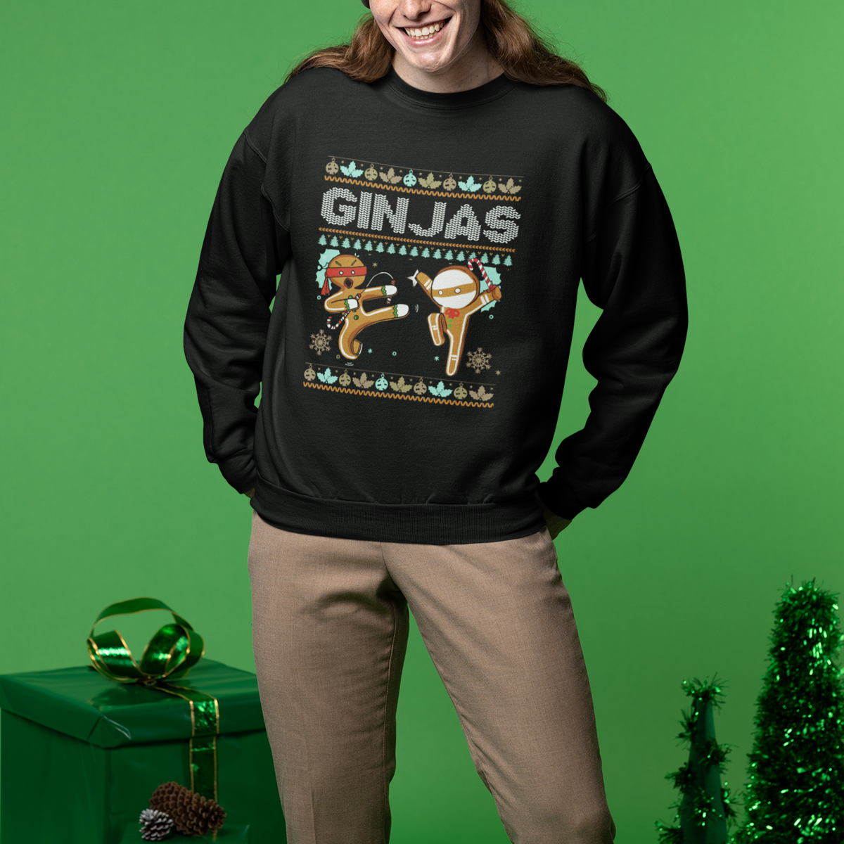 Ginjas Gingerbread Ninjas Funny Christmas Sweatshirt - Wonder Print Shop