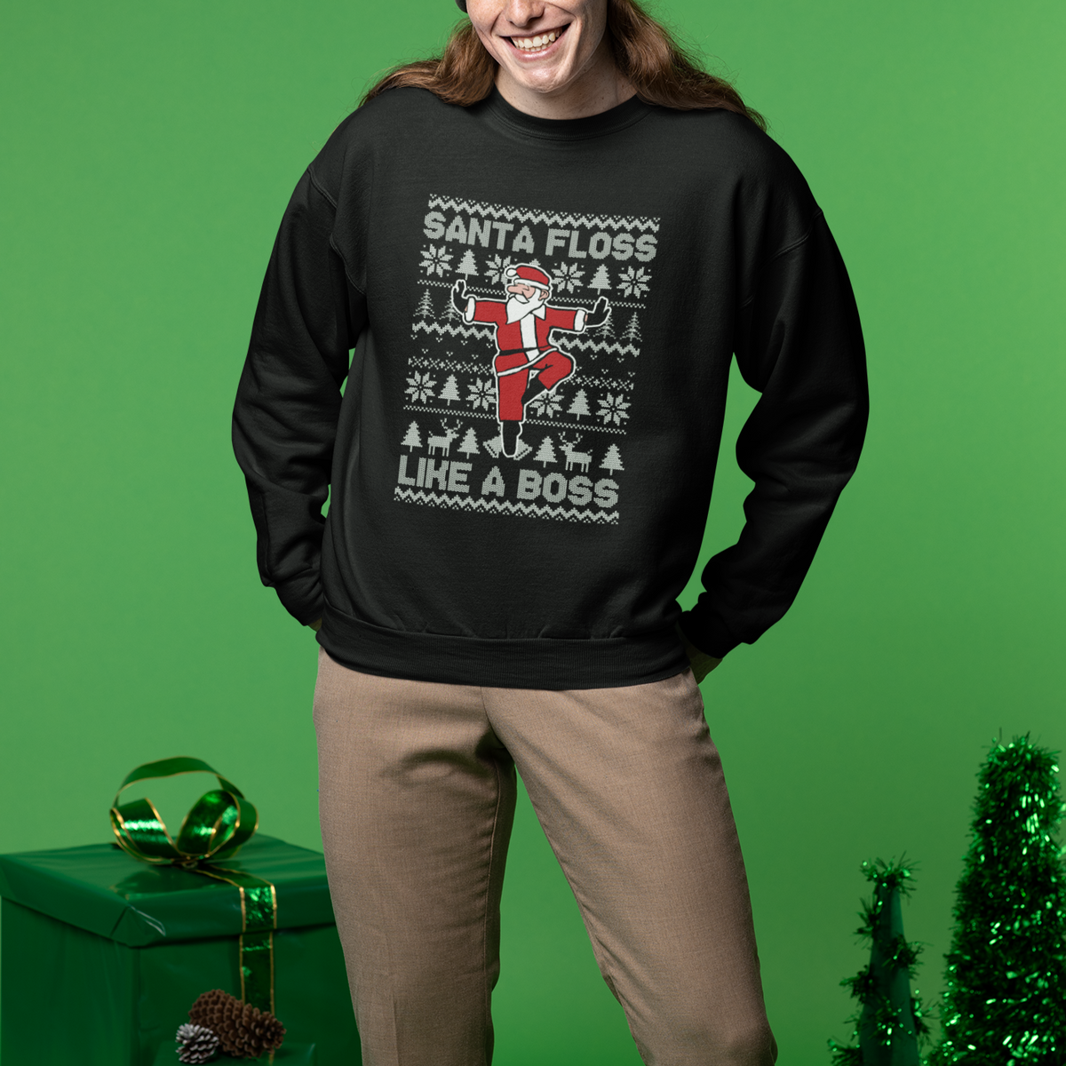 Christmas Sweatshirt Santa Floss Like A Boss Funny Dancing - Wonder Print Shop