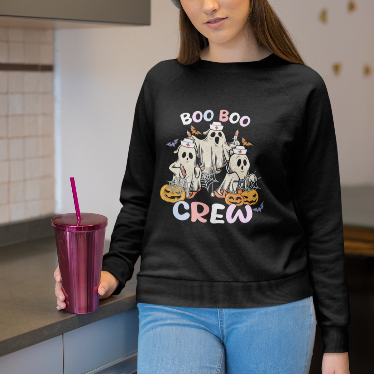 Halloween Nurse Sweatshirt Boo Boo Crew Ghost Halloween Costume Funny Nursing - Wonder Print Shop