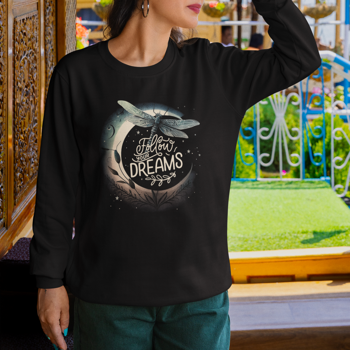 Dragonfly Sweatshirt Follow Your Dream Moon Child Dragonfly Dreamer Inspirational Shirt for Women, Dragonfly T-shirt, Dragonfly Gift, Insect Lover Shirt, Spiritual Shirt - Wonder Print Shop