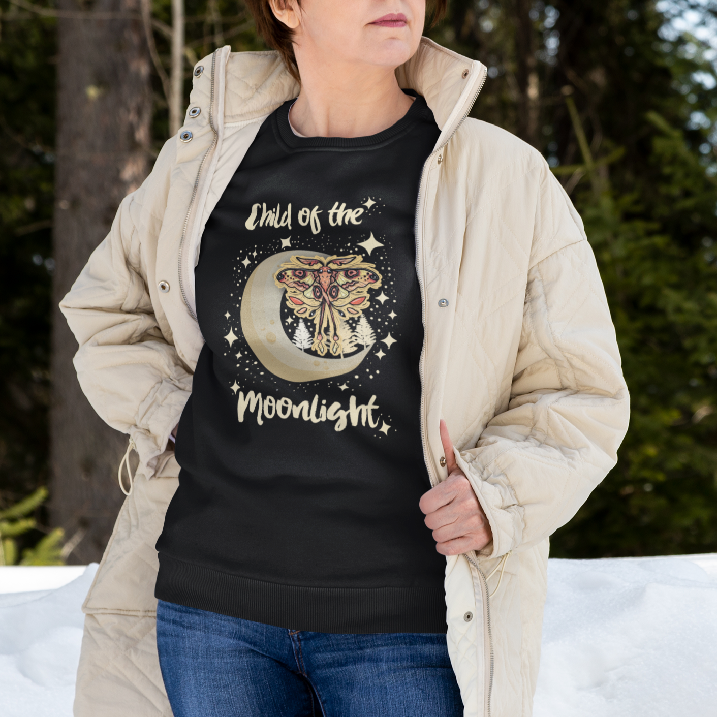 Moth Sweatshirt Celestial Child Of The Moonlight Luna Moth Mystic Retro Boho Moon Child Actias Luna Crescent Moon Mystical Night Alchemy Shirt for Women, Moth T-shirt, Spirituality Shirt - Wonder Print Shop