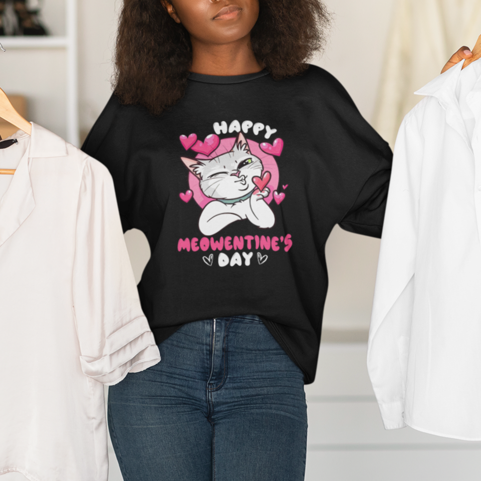 Valentine's Day Sweatshirt Happy Meowentine Cute Cat Kisses - Wonder Print Shop
