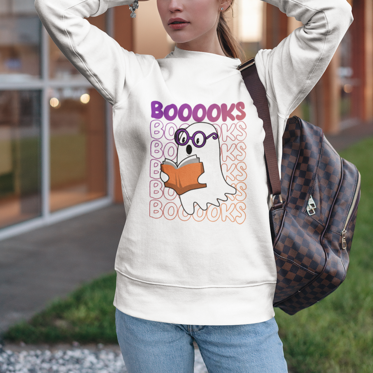 Halloween Reading Sweatshirt Booooks Cute Ghost Nerd Boo Sheet - Wonder Print Shop