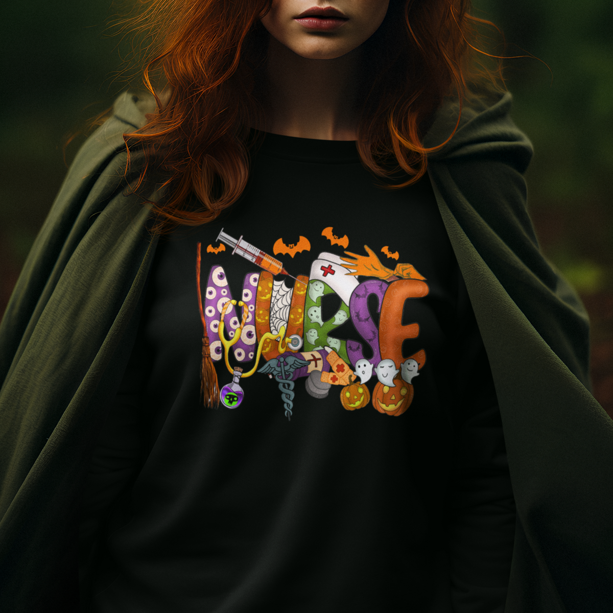 Halloween Nurse Sweatshirt Spooky Season Nurse Witch Ghost Halloween Costume - Wonder Print Shop