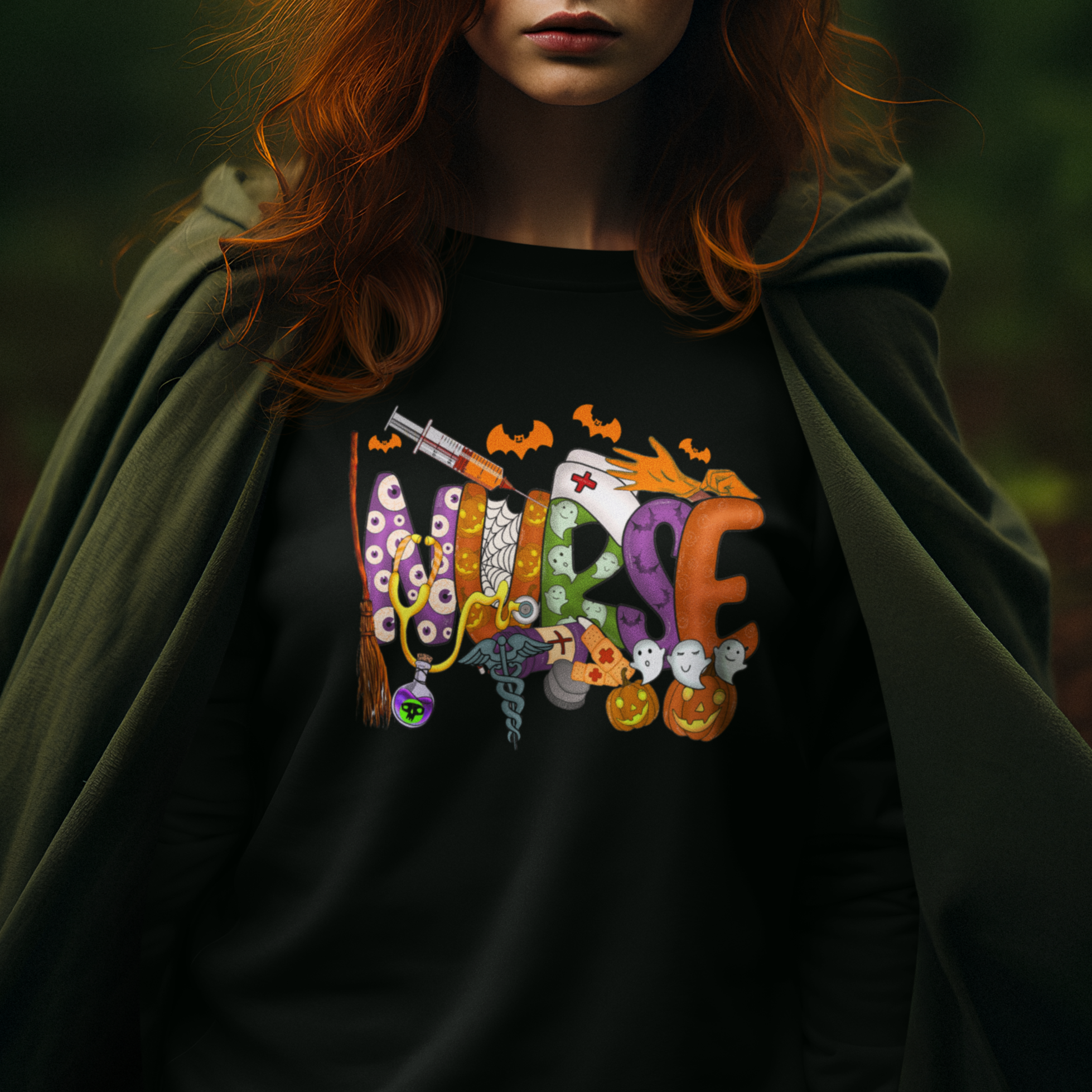 Halloween Nurse Sweatshirt Spooky Season Nurse Witch Ghost Halloween Costume - Wonder Print Shop