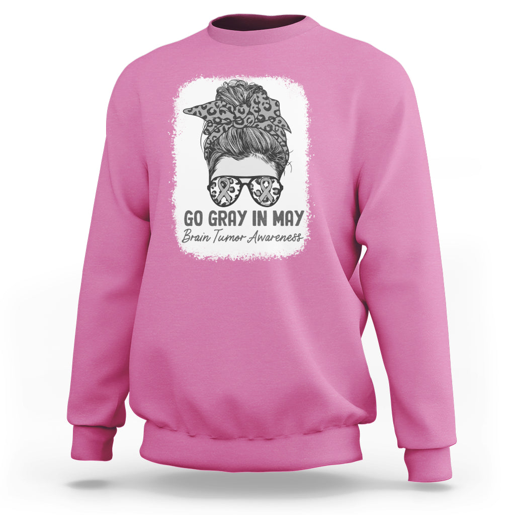 Brain Cancer Sweatshirt Brain Cancer Awareness Shirt Go Gray In May Messy Bun Womens - Wonder Print Shop