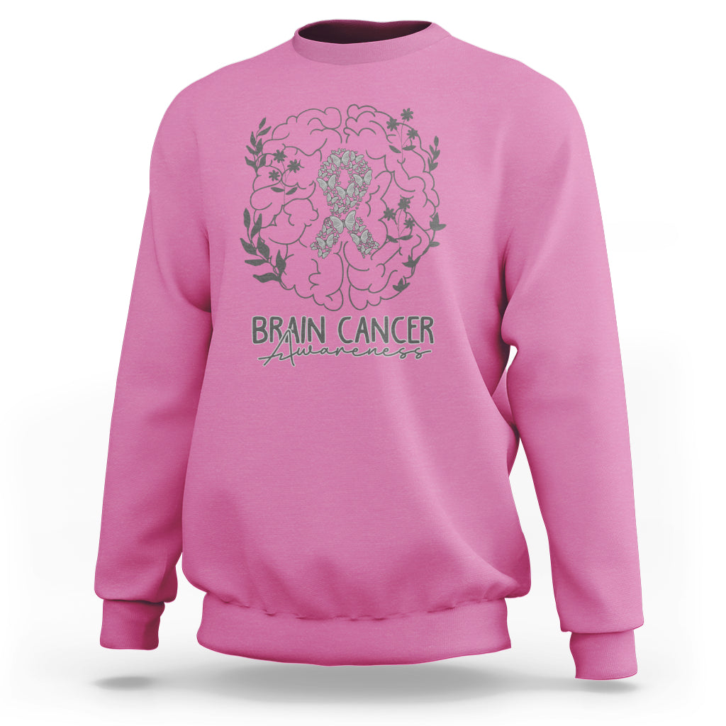 Brain Cancer Sweatshirt Brain Cancer Awareness Support Gray Ribbon Brain Men Womens - Wonder Print Shop