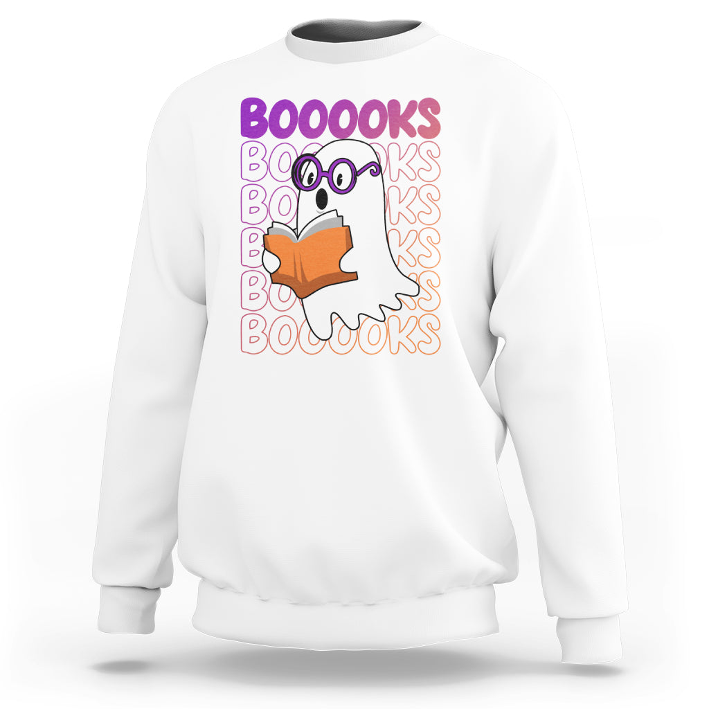Halloween Reading Sweatshirt Booooks Cute Ghost Nerd Boo Sheet - Wonder Print Shop