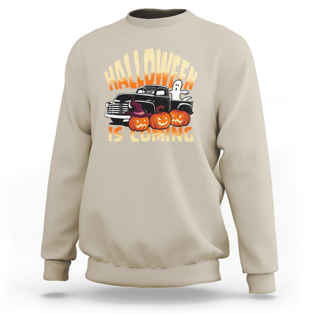 Halloween Season Sweatshirt Spooky Season Is Coming Scary Pumpkin Car - Wonder Print Shop