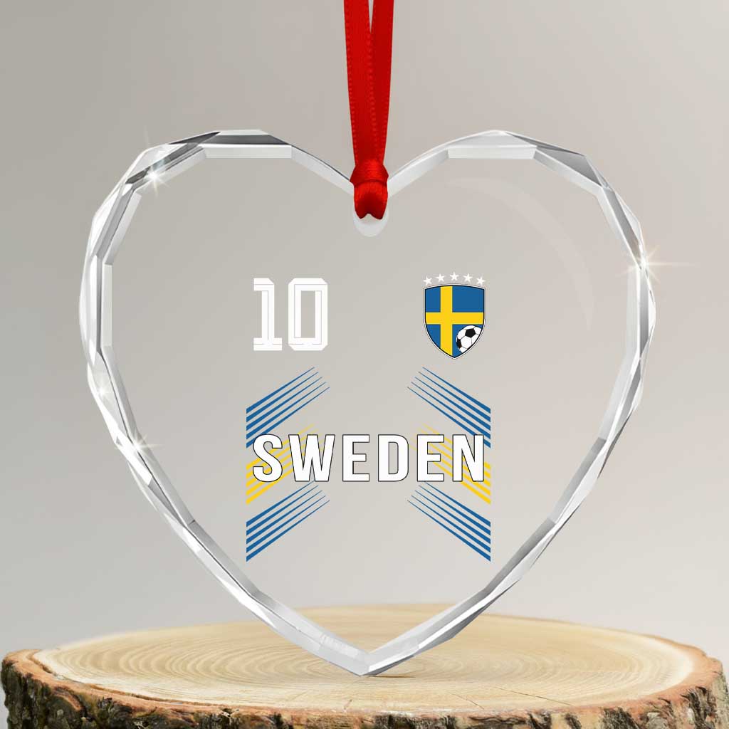 Sweden Soccer Sports Graphic Number 10 Jersey Style Heart Crystal Glass Ornament Proud Swedish Football Fans Game Day Pride