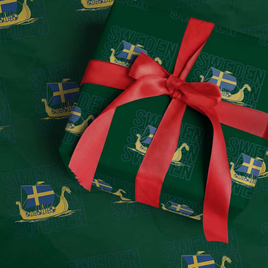 Swedish Viking Ship Sverige Sweden Flag Boat Viking Wrapping Paper Roll