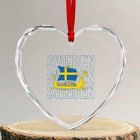 Swedish Viking Ship Sverige Sweden Flag Boat Viking Heart Crystal Glass Ornament