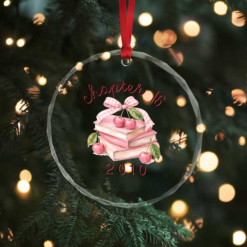 Sweet Chapter 16 Birthday Crystal Glass Ornament Cherry Books 16th Birthday Gifts For Her Book Lover