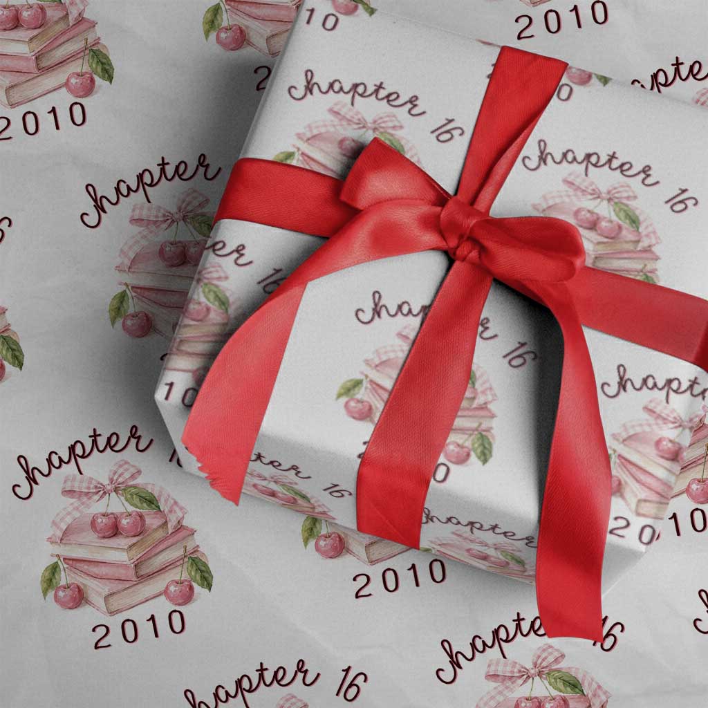 Sweet Chapter 16 Birthday Wrapping Paper Roll Cherry Books 16th Birthday Gifts For Her Book Lover