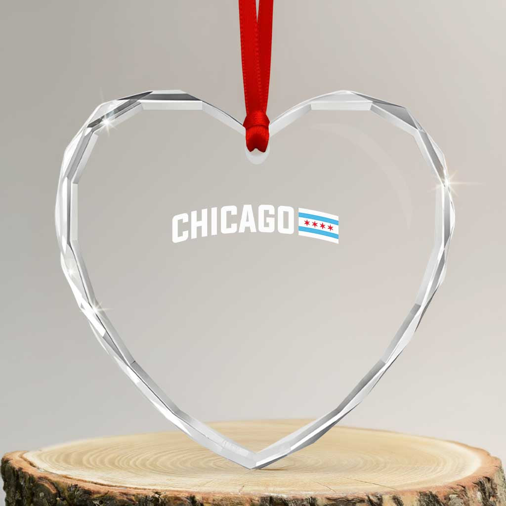 Sweet Chicago Flag Red Six Pointed Stars Heart Crystal Glass Ornament