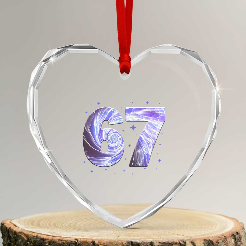 Swirl Effect Printed Six Seven Meme Heart Crystal Glass Ornament Gen Z Alpha Gift