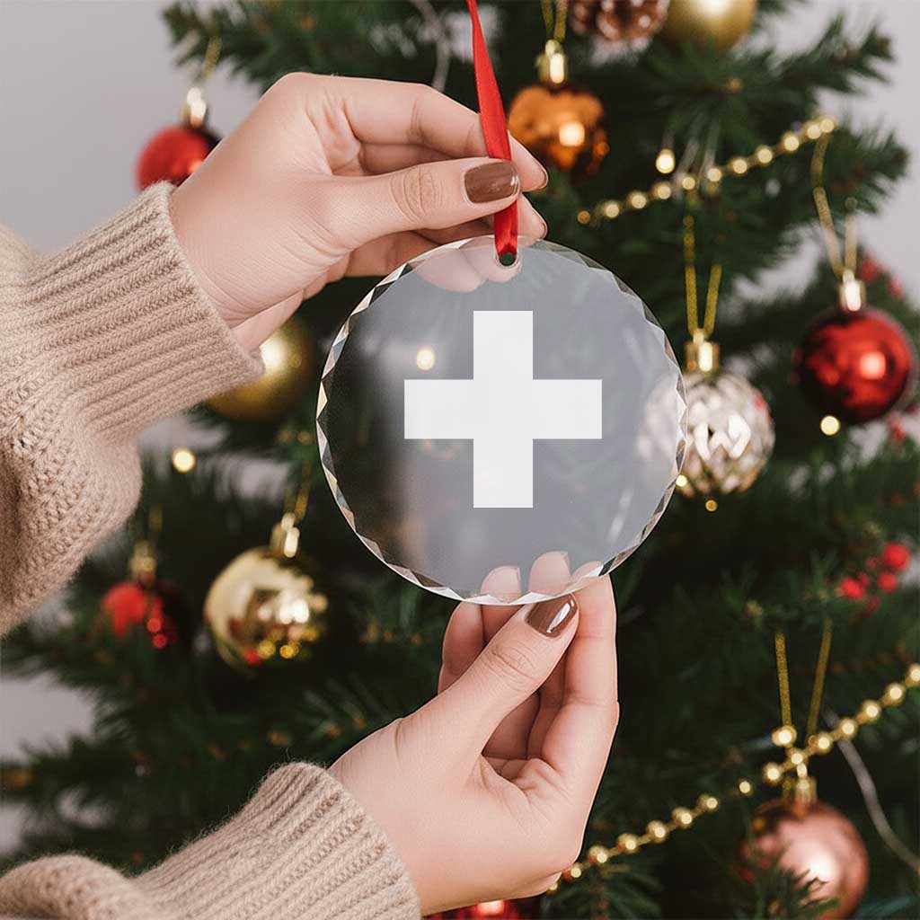 Swiss Vintage Cross Flag Switzerland Crystal Glass Ornament