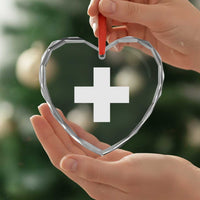 Swiss Vintage Cross Flag Switzerland Heart Crystal Glass Ornament
