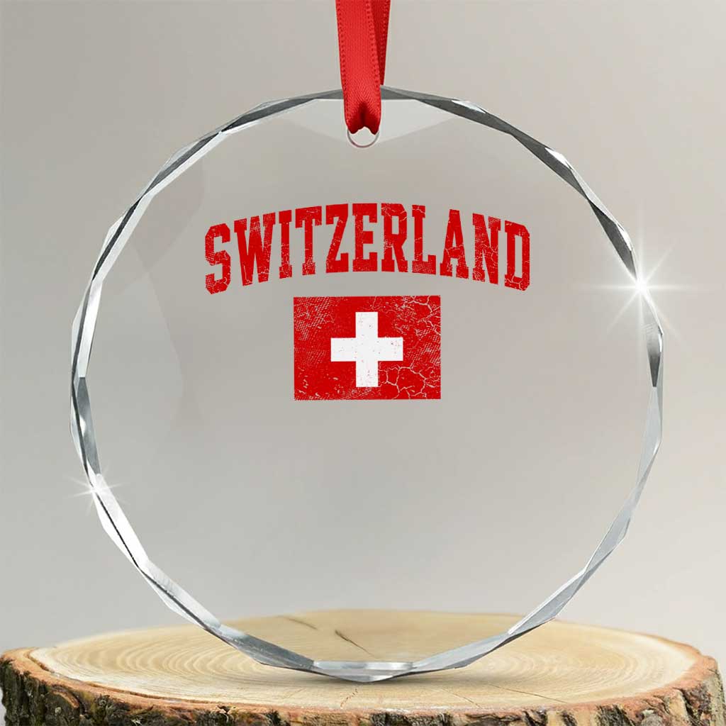 Switzerland Fan Crystal Glass Ornament Vintage Retro Swiss Cross Flag