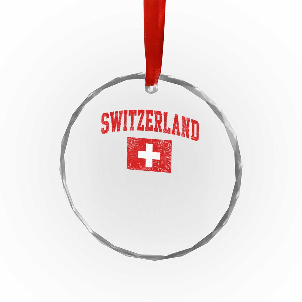 Switzerland Fan Crystal Glass Ornament Vintage Retro Swiss Cross Flag