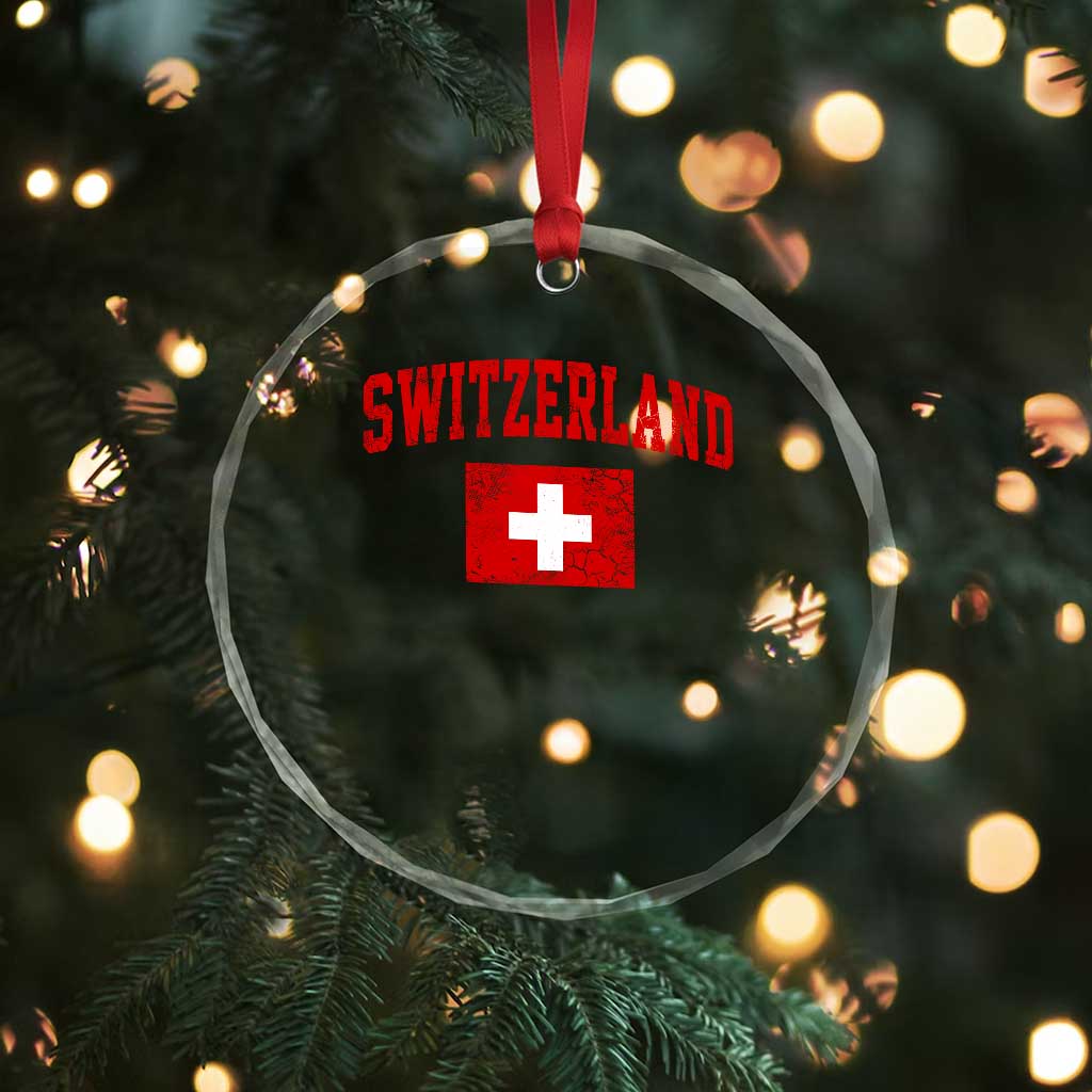 Switzerland Fan Crystal Glass Ornament Vintage Retro Swiss Cross Flag