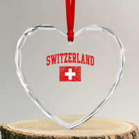 Switzerland Fan Heart Crystal Glass Ornament Vintage Retro Swiss Cross Flag
