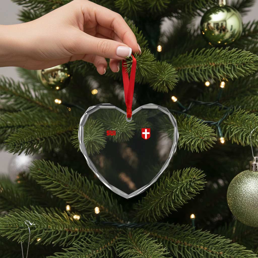 Switzerland Heart Crystal Glass Ornament Vintage Retro Swiss Flag