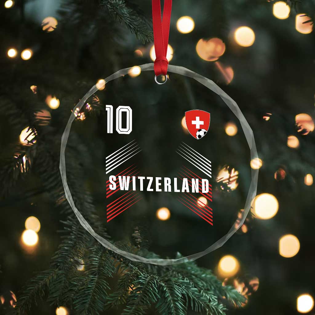 Switzerland Soccer Sports Graphic Number 10 Jersey Style Crystal Glass Ornament Proud Swiss Football Fans Game Day Pride