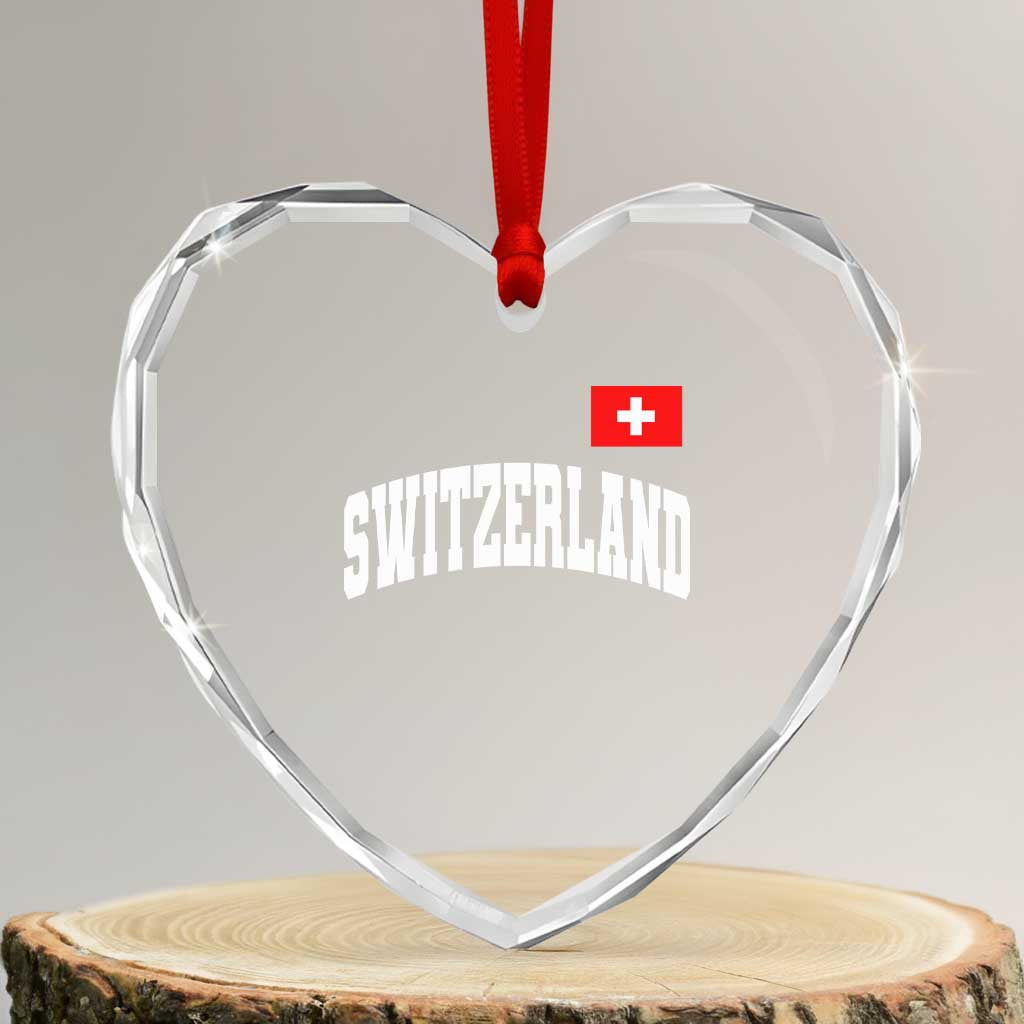 Switzerland Sports Throwback Design Heart Crystal Glass Ornament Vintage Swiss Flag Soccer Jersey Style