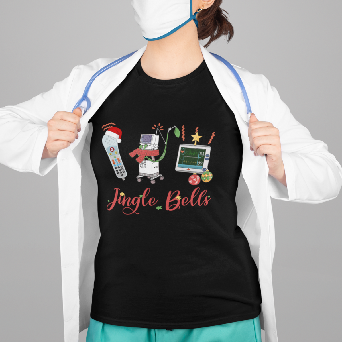 Christmas Nurse Jingle Bells Telemetry Respiratory Therapist T Shirt - Wonder Print Shop
