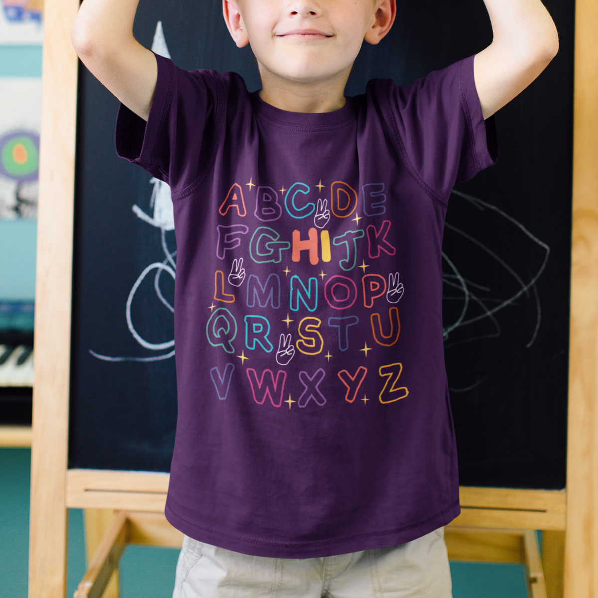 1st Day Of School Alphabet T Shirt For Kid Hi V Sign Abcd Pre K Kindergarten - Wonder Print Shop