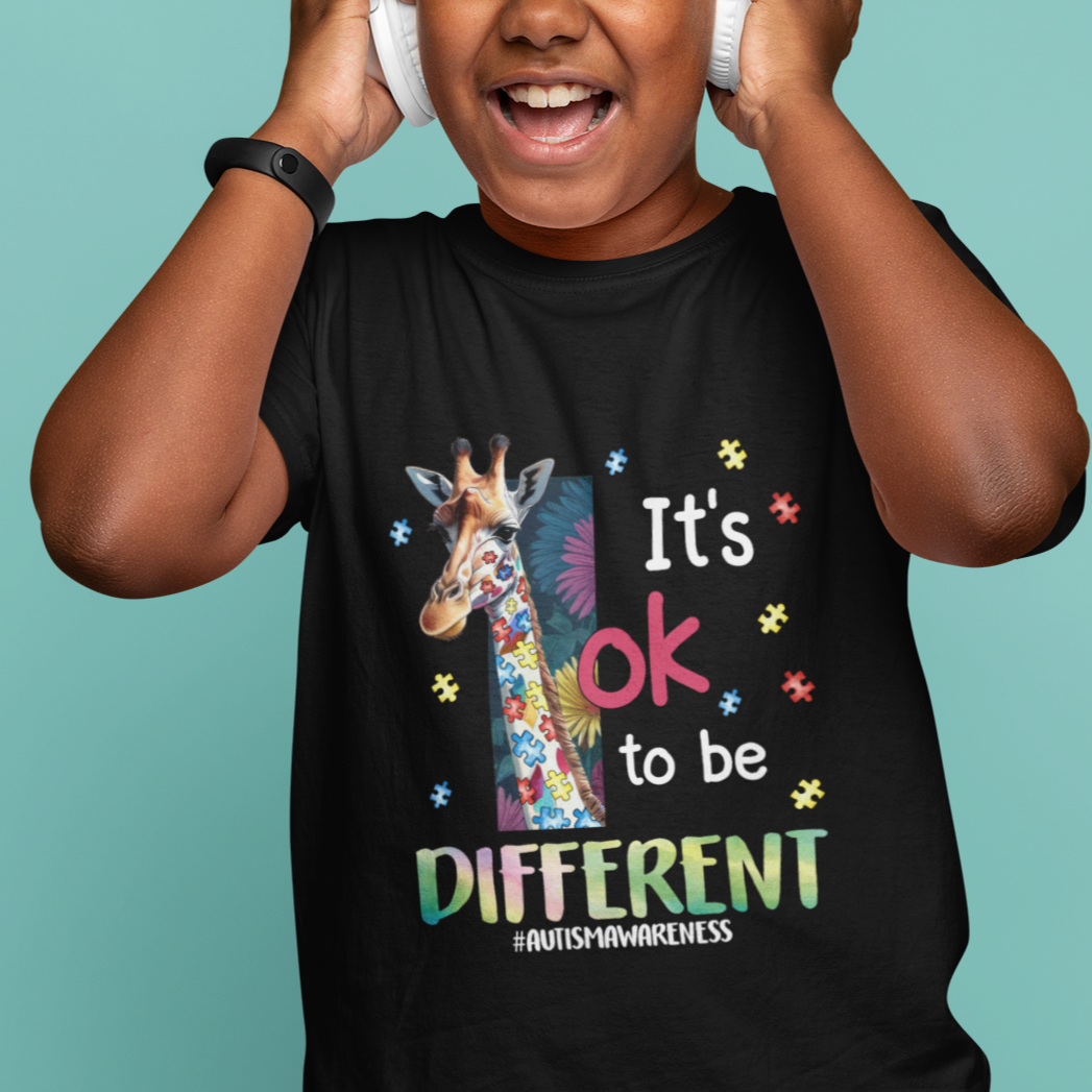 Autism Awareness T Shirt For Kid It's Ok To Be Different Puzzle Giraffe - Wonder Print Shop