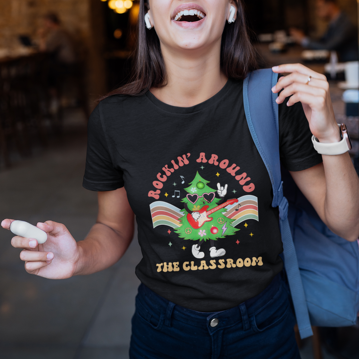 Teacher Christmas T Shirt Rockin' Around The Classroom Groovy Xmas Tree - Wonder Print Shop