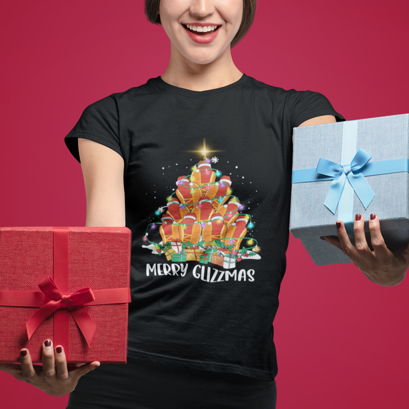 Merry Glizzmas T Shirt Funny Hotdog Christmas Tree - Wonder Print Shop