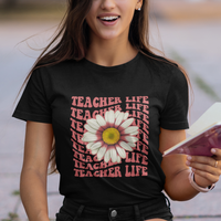 Teacher Life T Shirt Back To School Inspiration Groovy Daisy - Wonder Print Shop