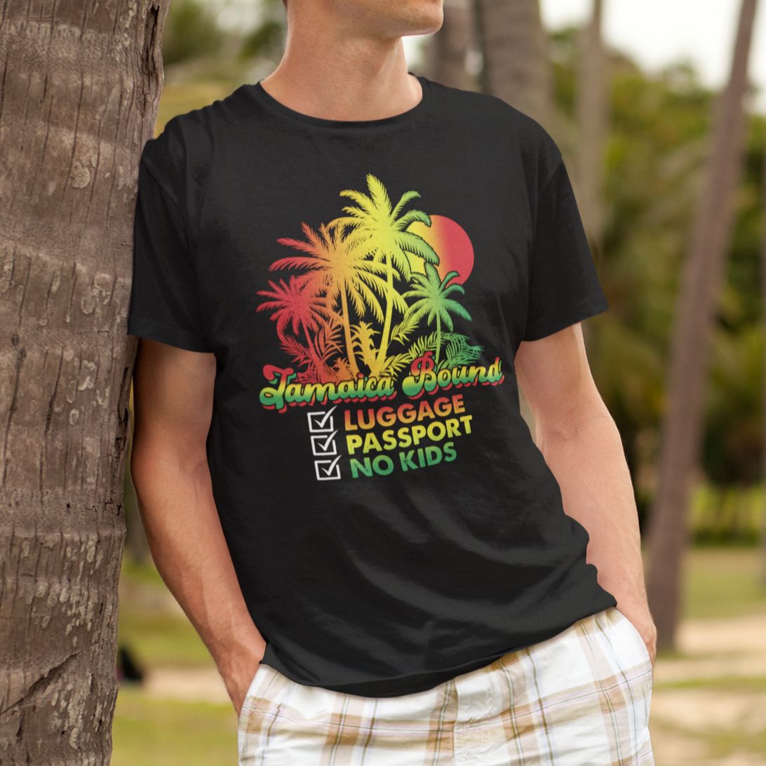 Jamaica T Shirt Jamaica Travel Luggage Passport No Kids Jamaican Reggae - Wonder Print Shop
