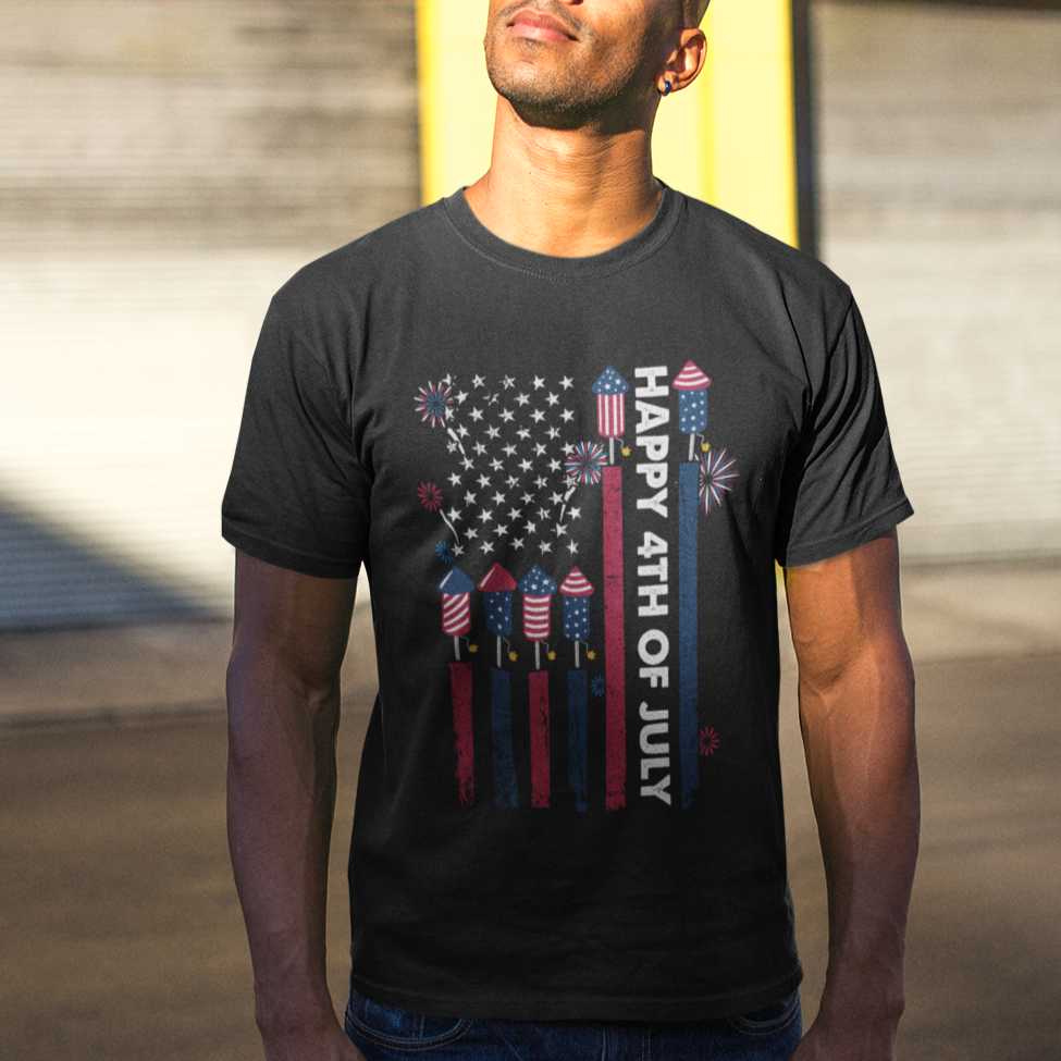 4th of July T Shirt Happy 4th Of July American Flag Firework Men Women Kid Funny - Wonder Print Shop