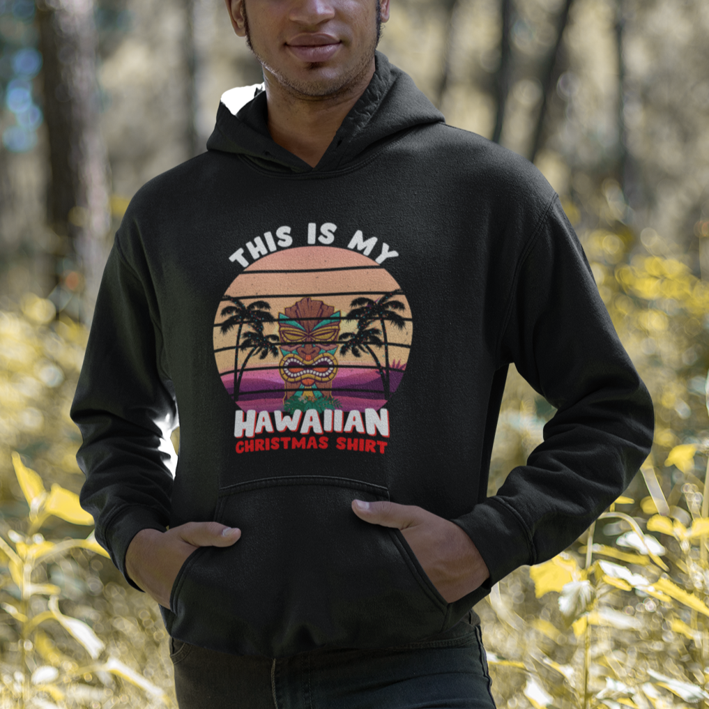 This Is My Hawaiian Christmas Shirt Retro Tropical Xmas Hawaii Tiki Hoodie - Wonder Print Shop
