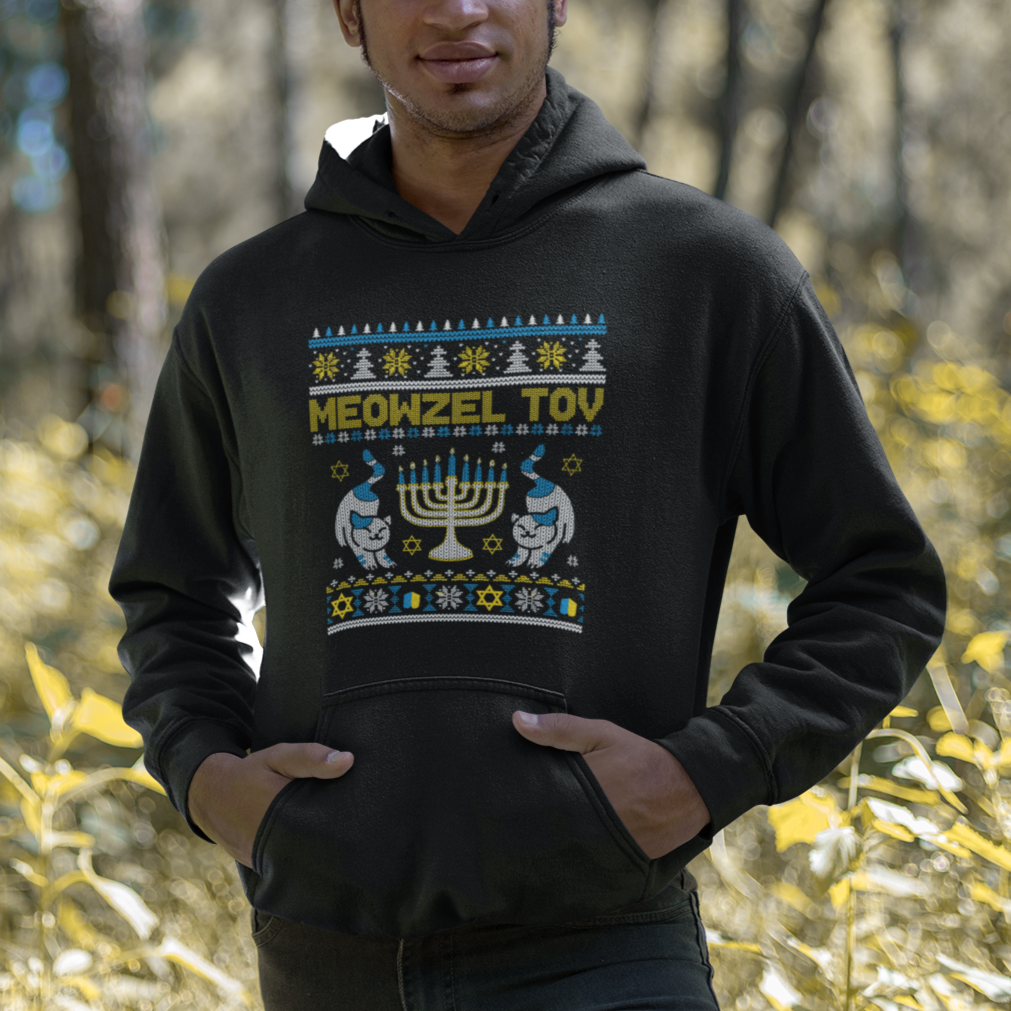 Hanukkah Cat Hoodie Meowzel Tov Funny Chanukah Jewish Cat Owner Ugly Hanukkah - Wonder Print Shop