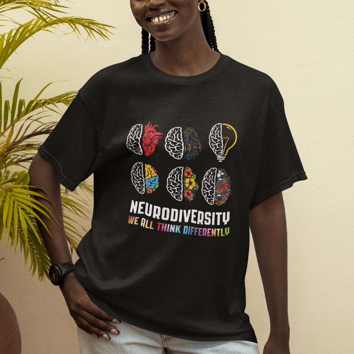 Neurodiversity T Shirt We All Think Differently Autism ADHD ASD - Wonder Print Shop